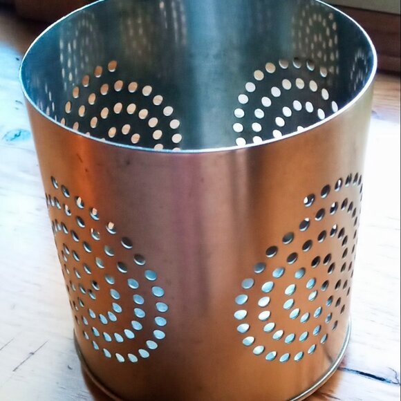 Other - Artsy Silver Metal Cylindrical Candle Holder w/Punched holes in Spiral Designs